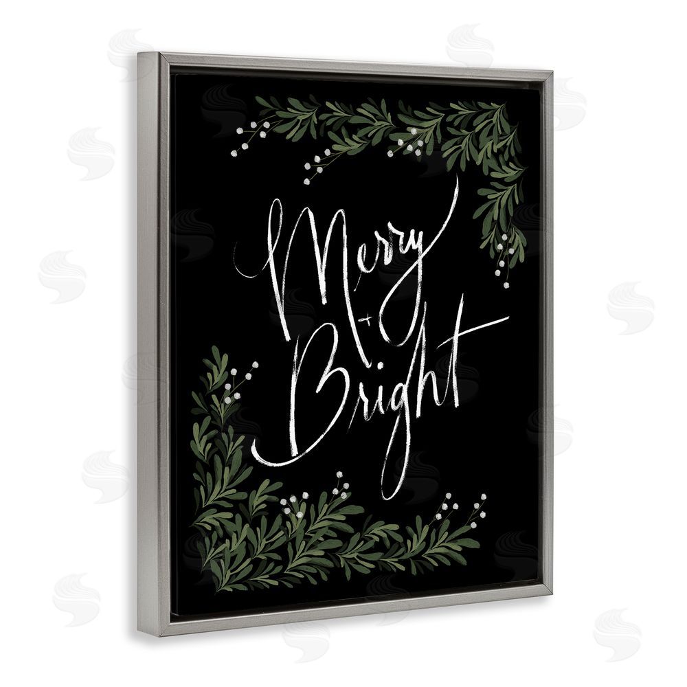 Dogwood Portfolio Minimal Merry & Bright with Botanicals Gray Floating Frame Canvas Art Print