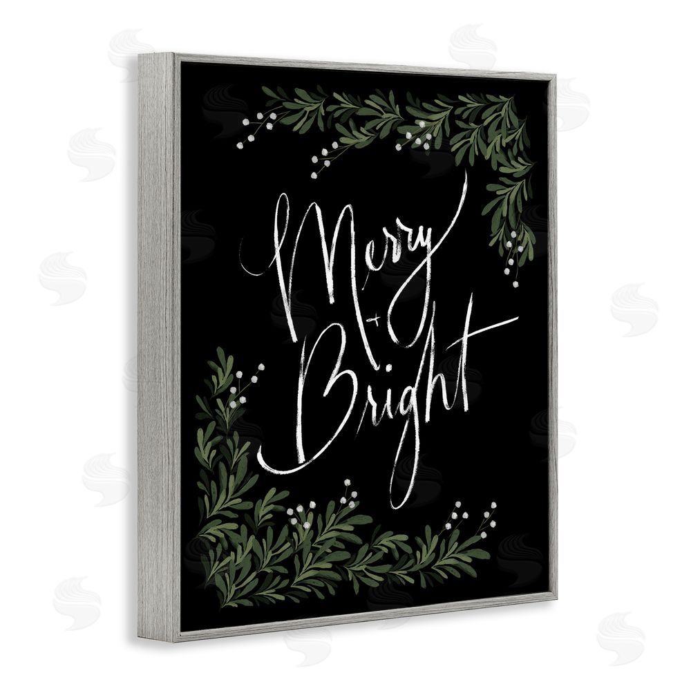Dogwood Portfolio Minimal Merry & Bright with Botanicals Gray Framed Giclee Art Print