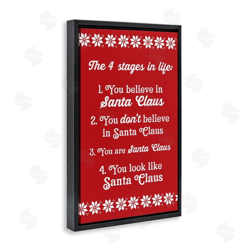 Lux + Me Designs Santa Claus Four Stages in Life Black Floating Frame Canvas Wall Art Print