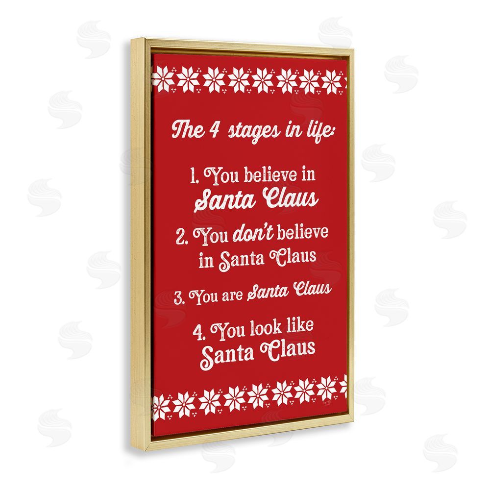 Lux + Me Designs Santa Claus Four Stages in Life Gold Floating Frame Canvas Art Print