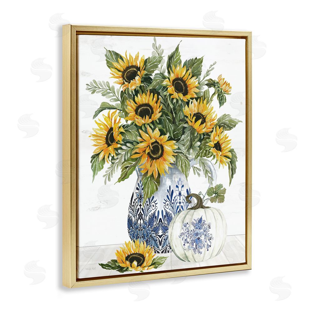 Cindy Jacobs Imperial Autumn Sunflowers Gold Floating Frame Canvas Wall Art Print