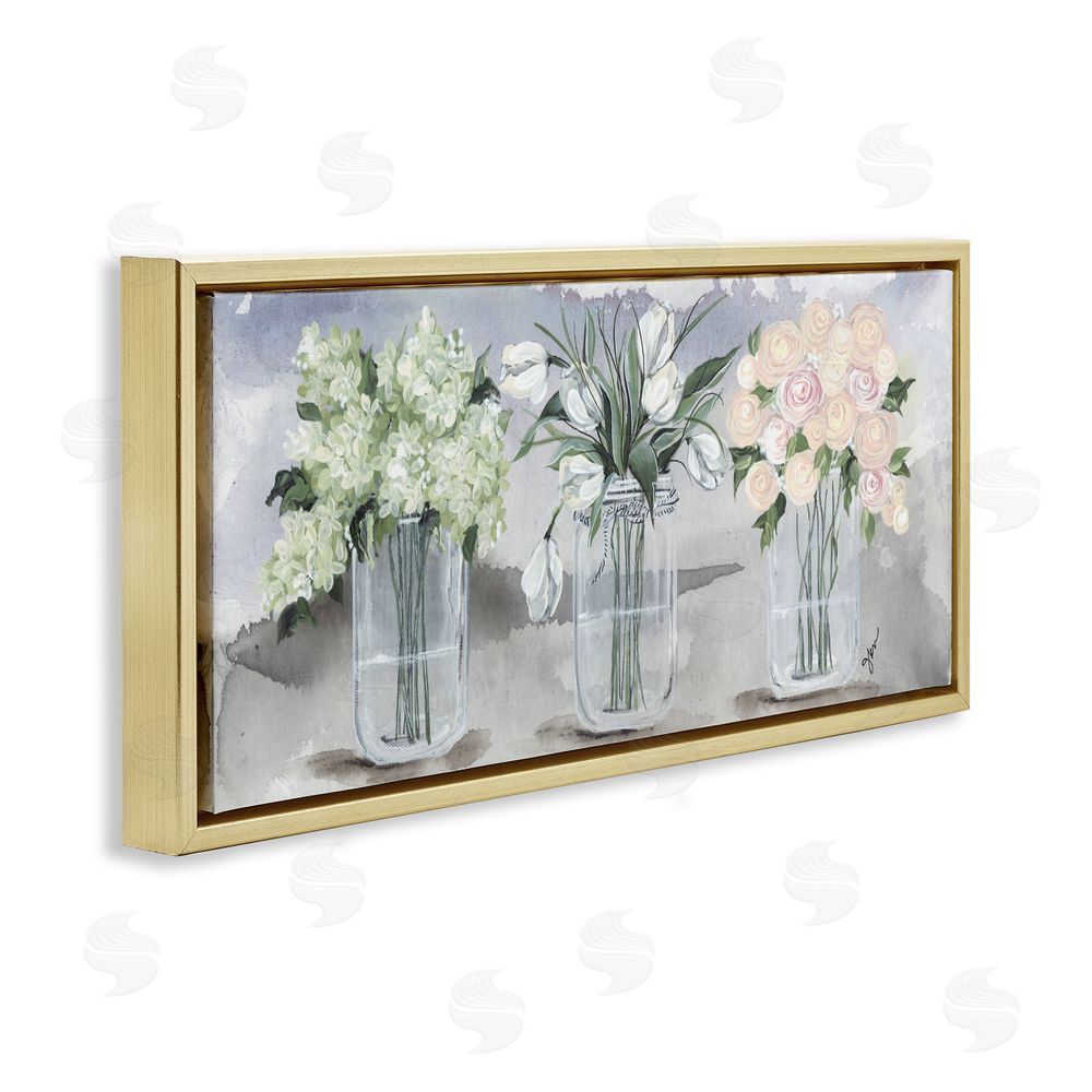 Julie Norkus Mason Jar Flower Watercolor Gold Floating Frame Canvas Wall Art Print
