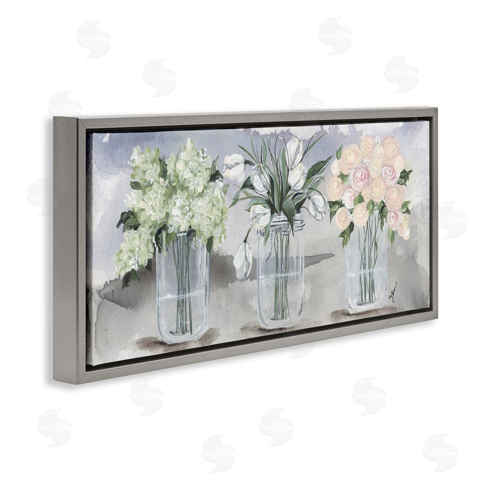 Julie Norkus Mason Jar Flower Watercolor Gray Floating Frame Canvas Wall Art Print