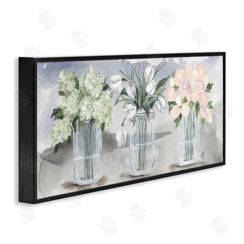 Julie Norkus Mason Jar Flower Watercolor Black Framed Giclee Wall Art Print