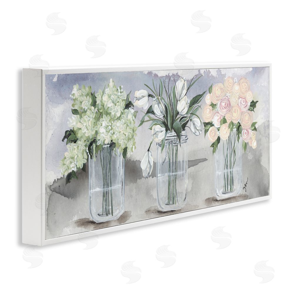 Julie Norkus Mason Jar Flower Watercolor White Framed Giclee Wall Art Print