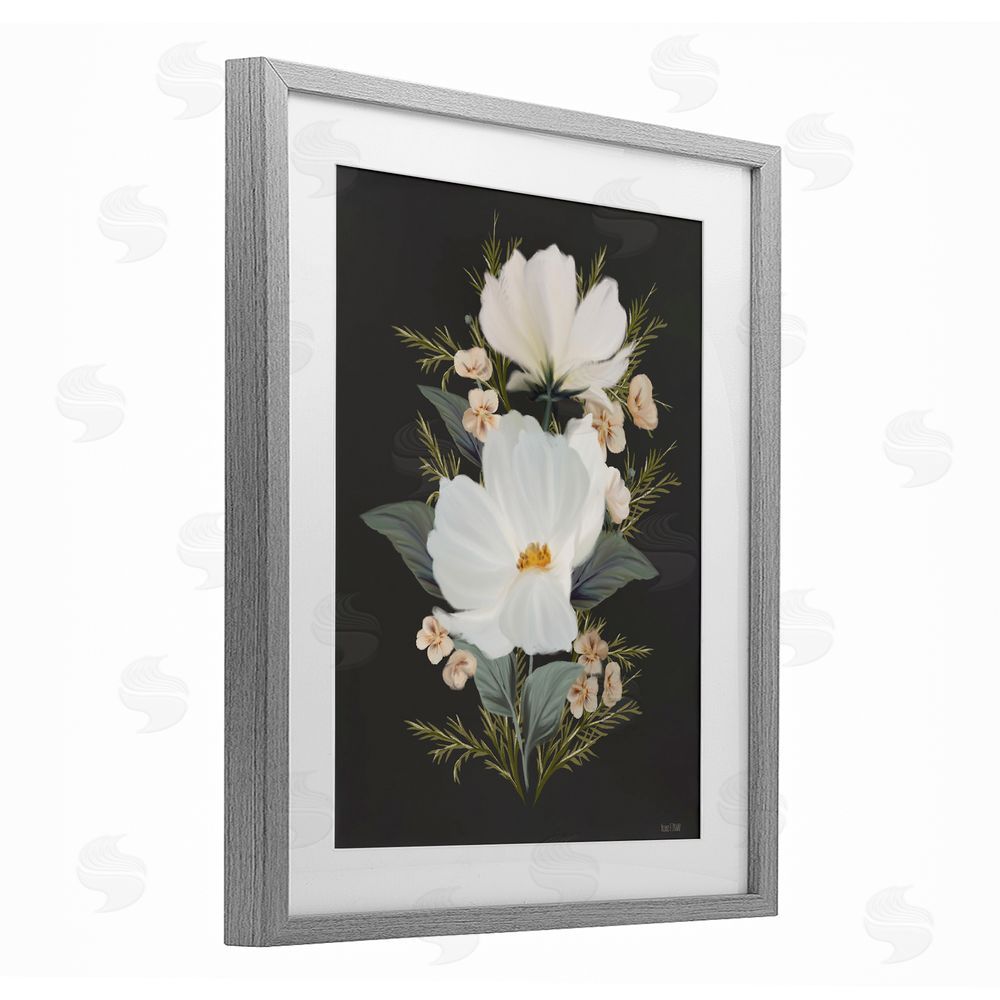 House Fenway Lace Cosmos Flowers Gray Framed Print Under Glass Wall Art