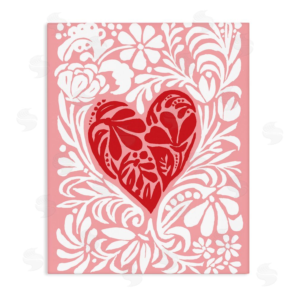 Cindy Jacobs Red Leafy Heart on Pink Stretched Canvas Wall Art Print