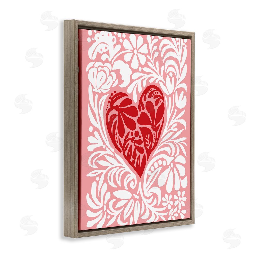 Cindy Jacobs Red Leafy Heart on Pink Brown Floating Frame Canvas Wall Art Print