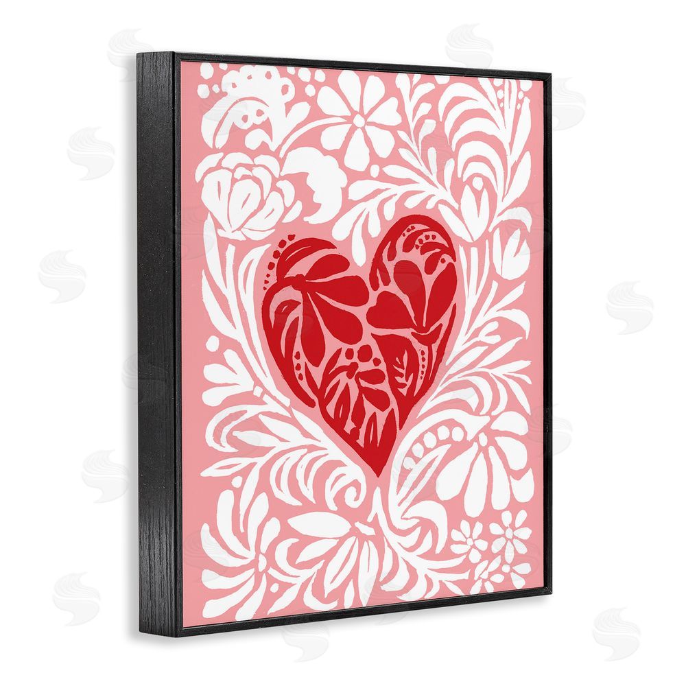 Cindy Jacobs Red Leafy Heart on Pink Black Framed Giclee Wall Art Print