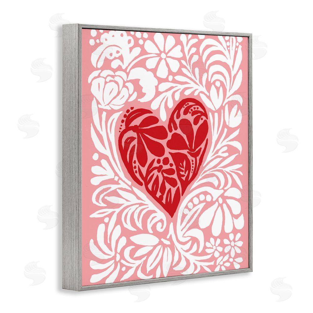 Cindy Jacobs Red Leafy Heart on Pink Gray Framed Giclee Wall Art Print