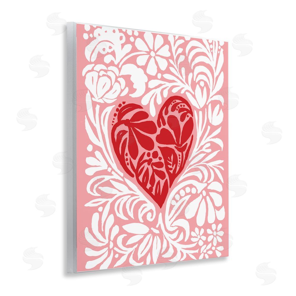 Cindy Jacobs Red Leafy Heart on Pink Wall Plaque Art Print