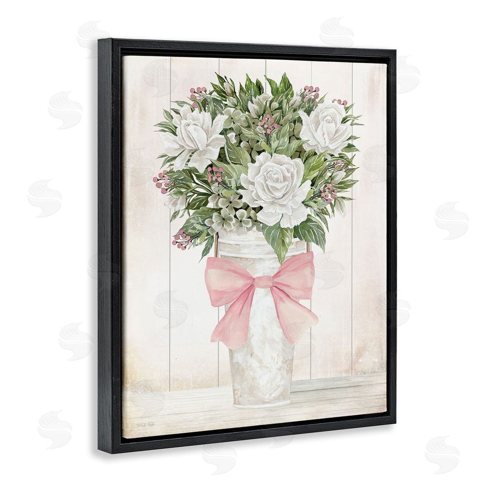 Cindy Jacobs Pretty In Pink Roses & Bow Black Floating Frame Canvas Wall Art Print