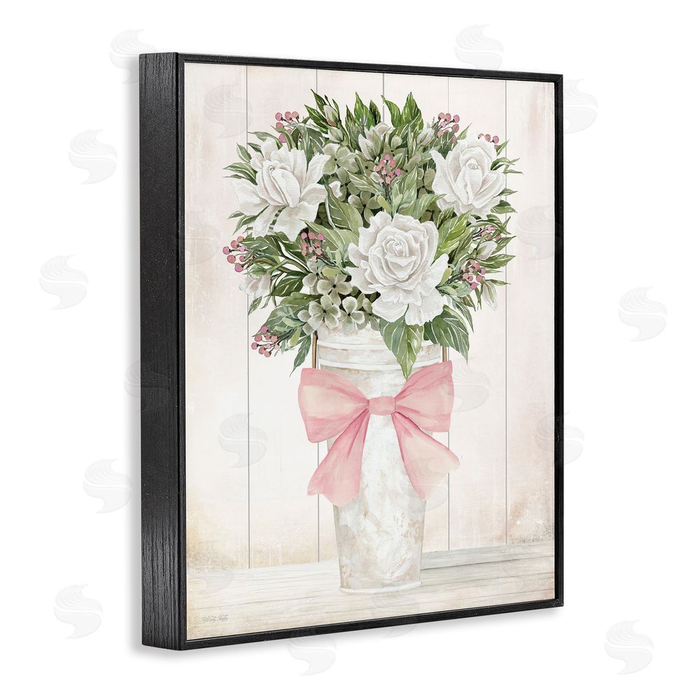Cindy Jacobs Pretty In Pink Roses & Bow Black Framed Giclee Wall Art Print