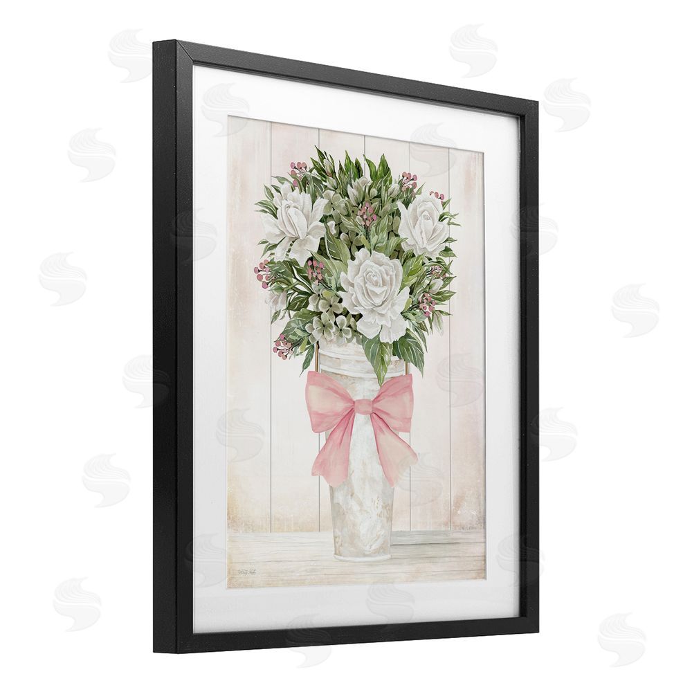 Cindy Jacobs Pretty In Pink Roses & Bow Black Framed Print Under Glass Wall Art