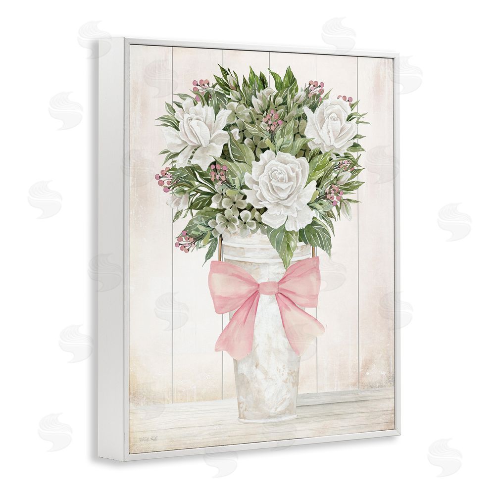 Cindy Jacobs Pretty In Pink Roses & Bow White Framed Giclee Wall Art Print