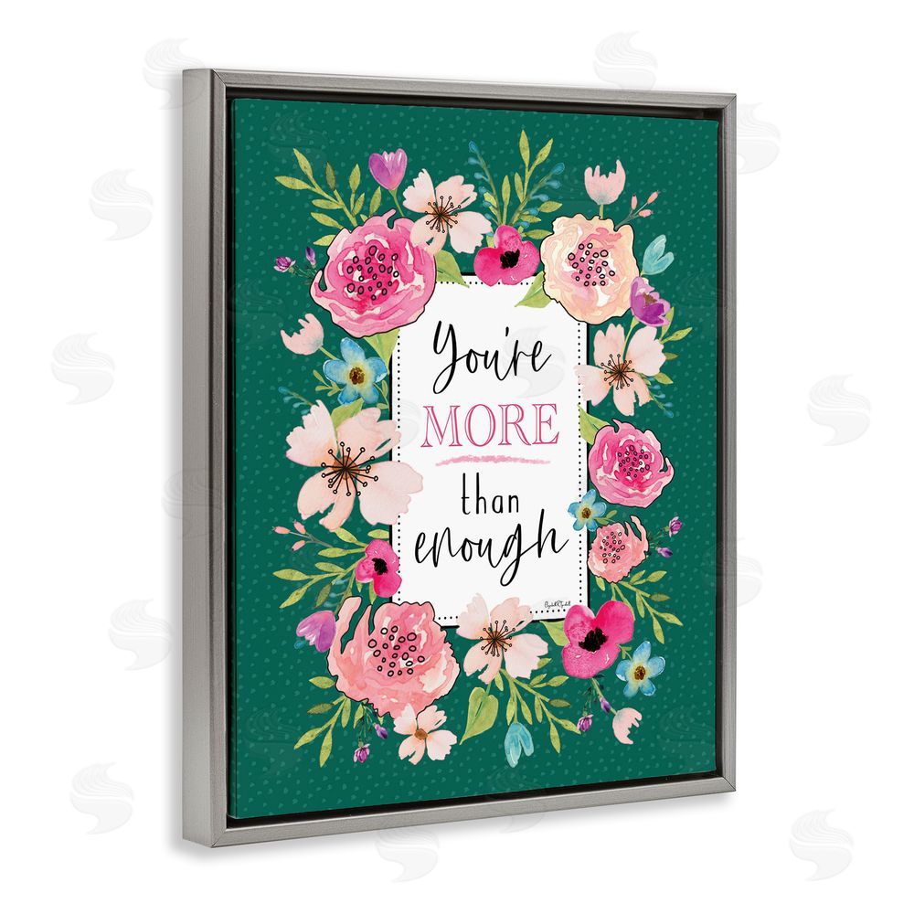 Elizabeth Tyndall More Than Enough with Florals Gray Floating Frame Canvas Wall Art Print