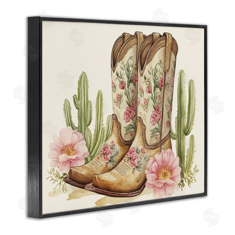 Heidi Kuntz Floral Boots & Cactuses Black Framed Giclee Wall Art Print