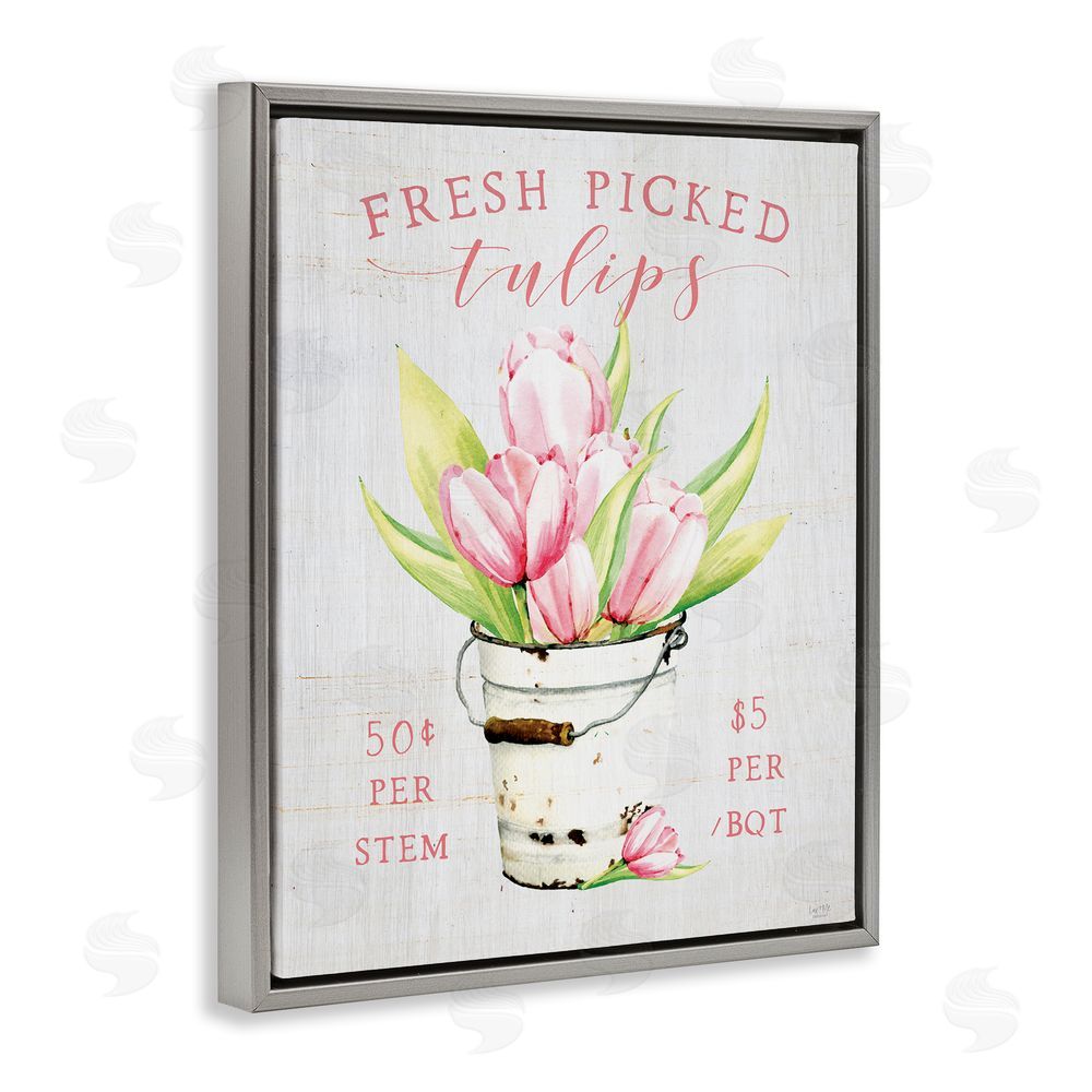 Lux + Me Designs Antique Fresh Picked Tulips Gray Floating Frame Canvas Wall Art Print
