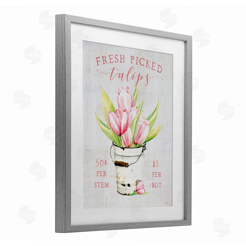 Lux + Me Designs Antique Fresh Picked Tulips Gray Framed Print Under Glass Wall Art