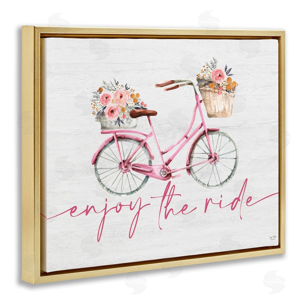 Lux + Me Designs Enjoy The Ride Bicycle Gold Floating Frame Canvas Wall Art Print