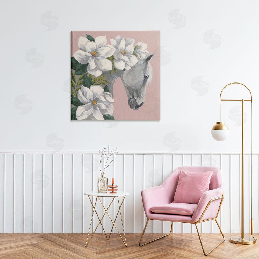 Michele Norman Sweet Maggie Floral Horse Stretched Canvas Wall Art in Room