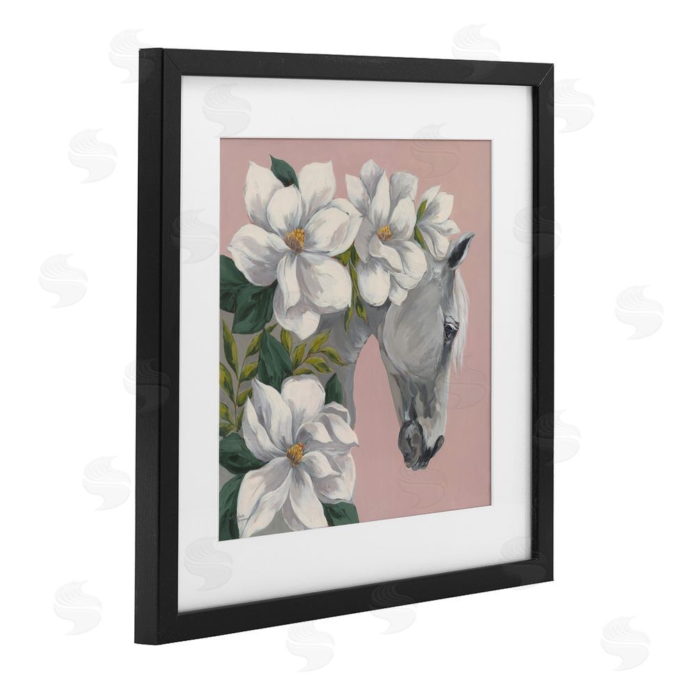 Michele Norman Sweet Maggie Floral Horse Black Framed Print Under Glass Wall Art