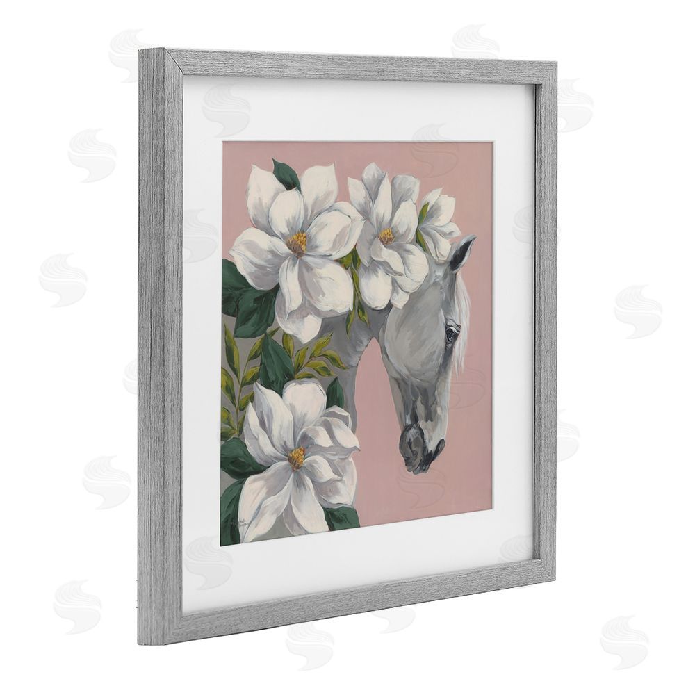 Michele Norman Sweet Maggie Floral Horse Gray Framed Print Under Glass Wall Art