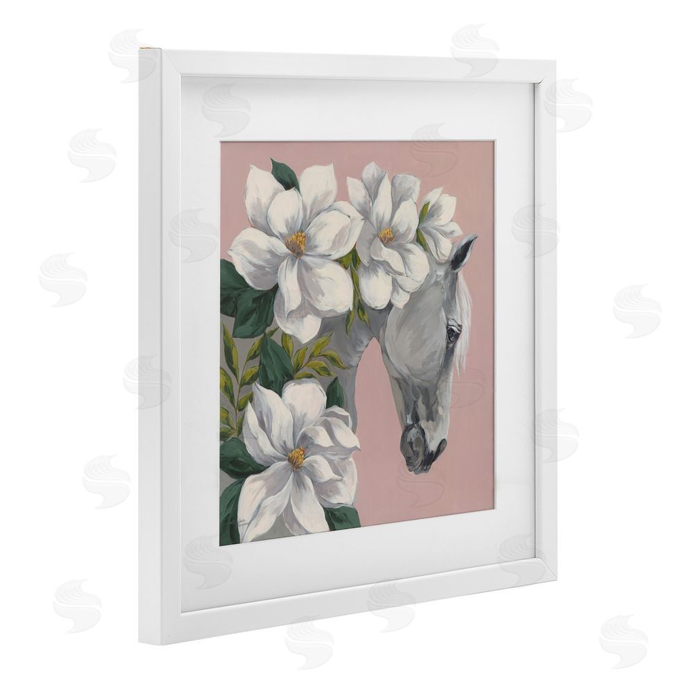 Michele Norman Sweet Maggie Floral Horse White Framed Print Under Glass Wall Art