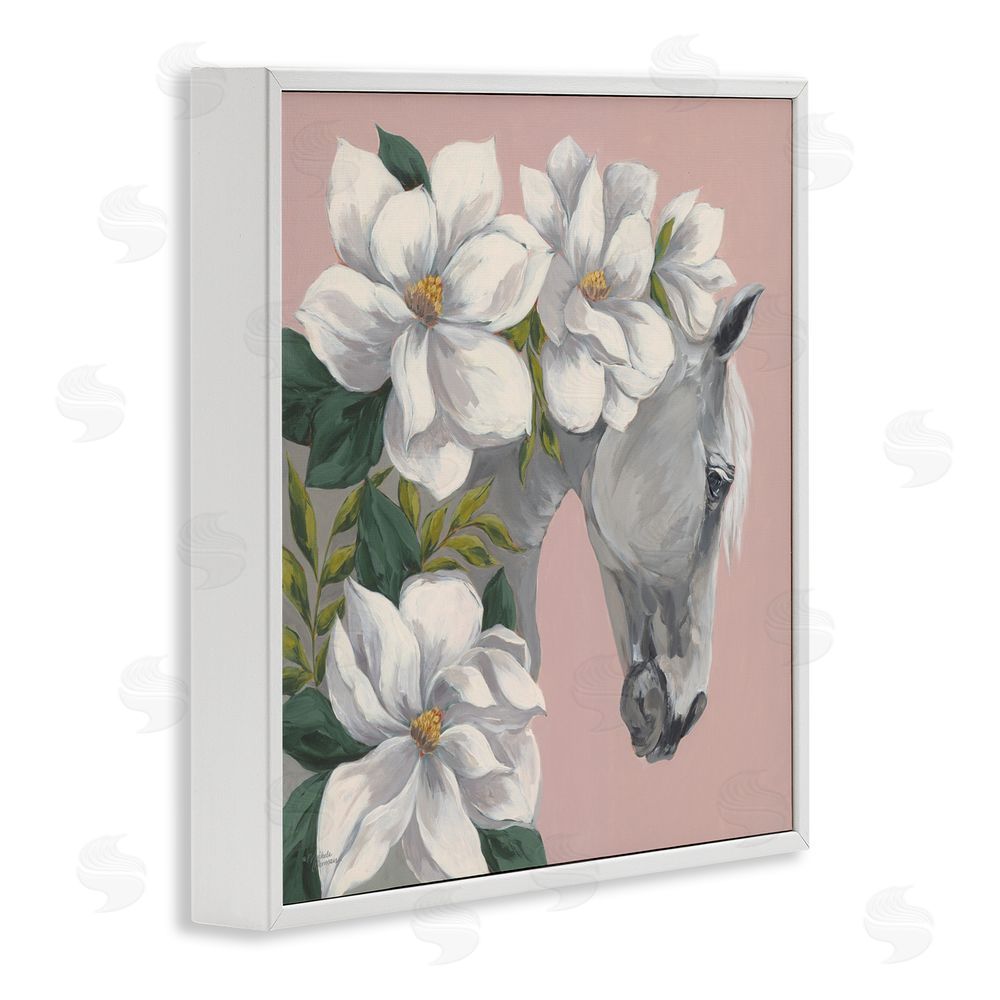 Michele Norman Sweet Maggie Floral Horse White Framed Giclee Wall Art Print