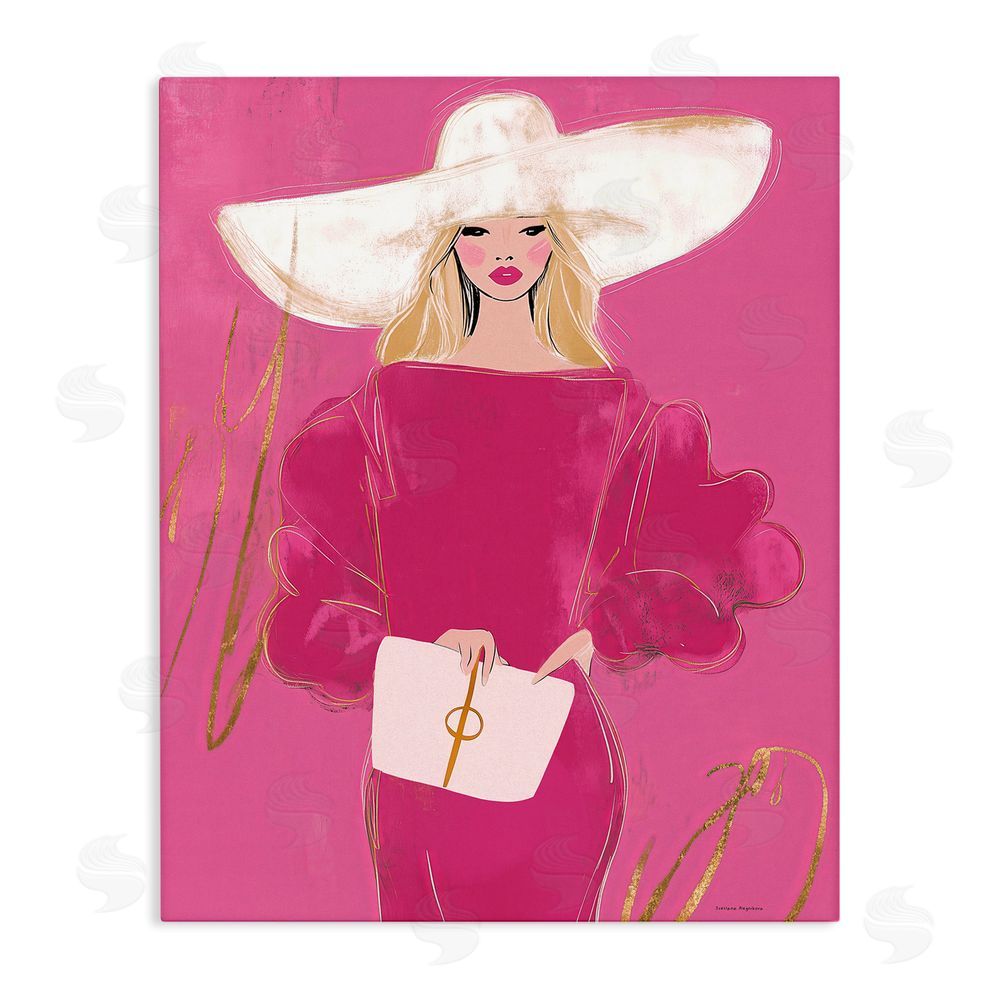 Svetlana Aleynikova Lady In Pink with Hat Stretched Canvas Wall Art Print