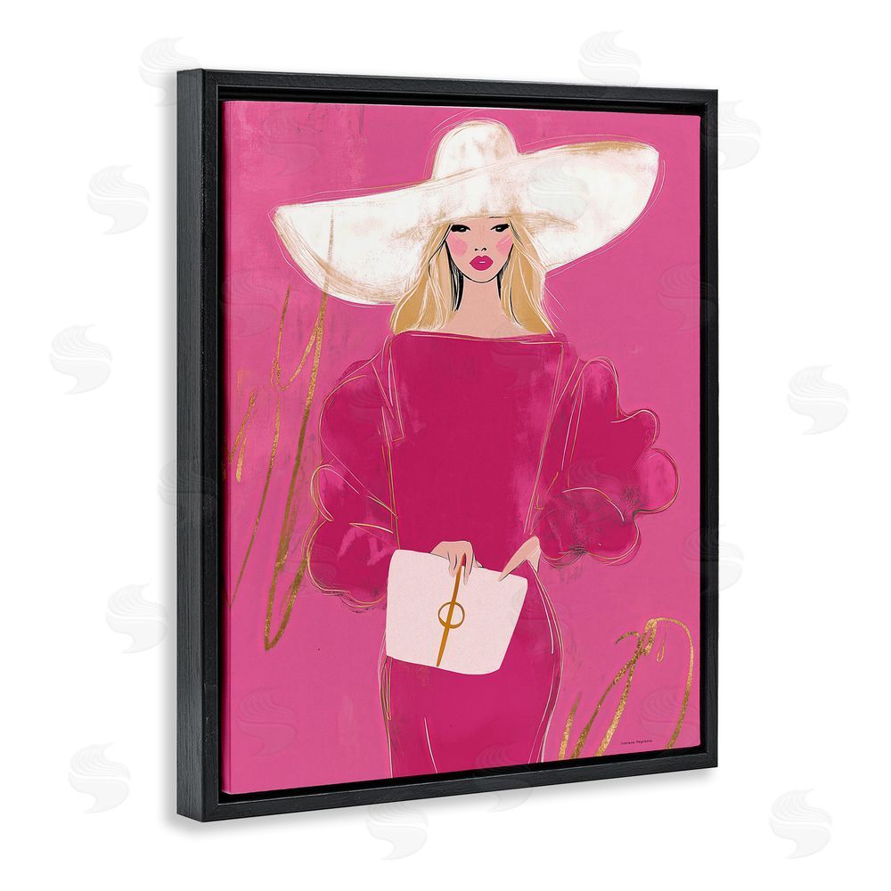 Svetlana Aleynikova Lady In Pink with Hat Black Floating Frame Canvas Wall Art Print