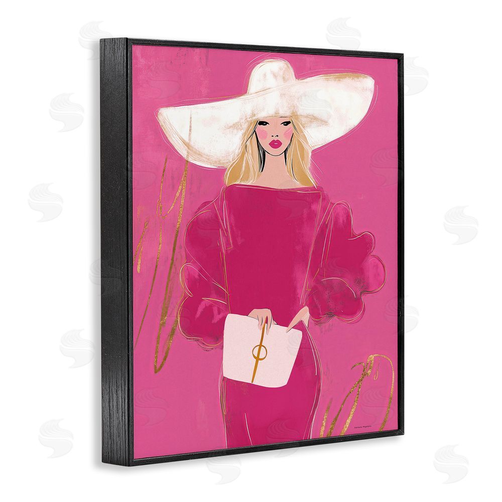 Svetlana Aleynikova Lady In Pink with Hat Black Framed Giclee Wall Art Print