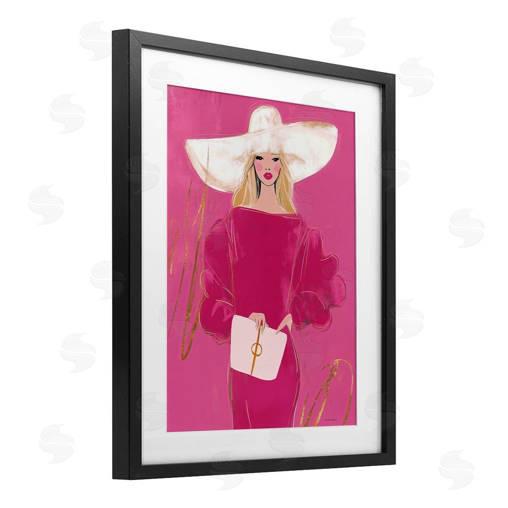 Svetlana Aleynikova Lady In Pink with Hat Black Framed Print Under Glass Wall Art