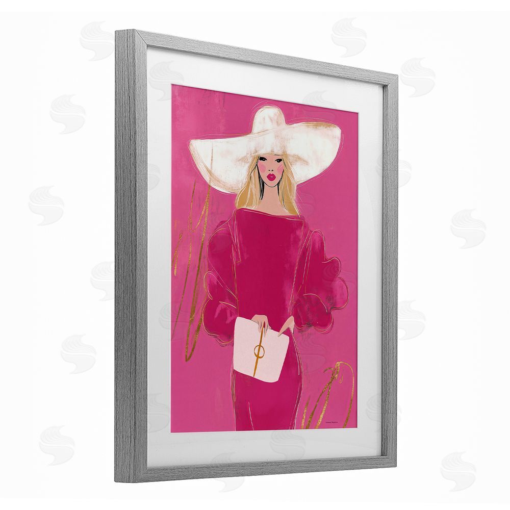 Svetlana Aleynikova Lady In Pink with Hat Gray Framed Print Under Glass Wall Art
