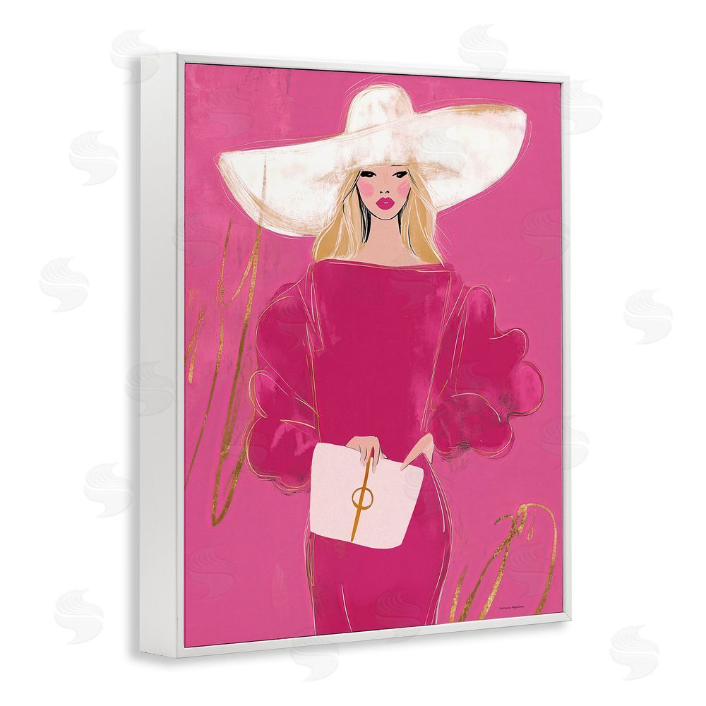 Svetlana Aleynikova Lady In Pink with Hat White Framed Giclee Wall Art Print