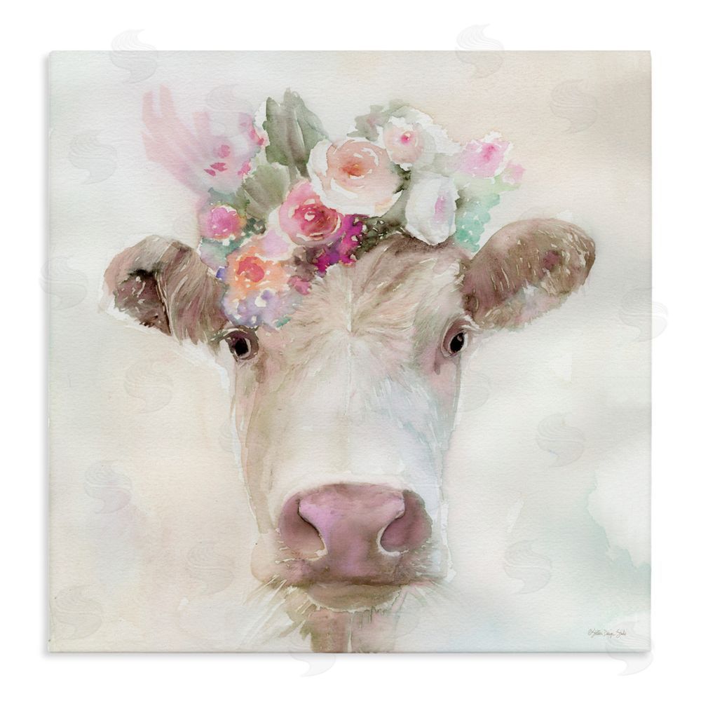 Stellar Design Studio Betsy Cow with Flowers Stretched Canvas Wall Art