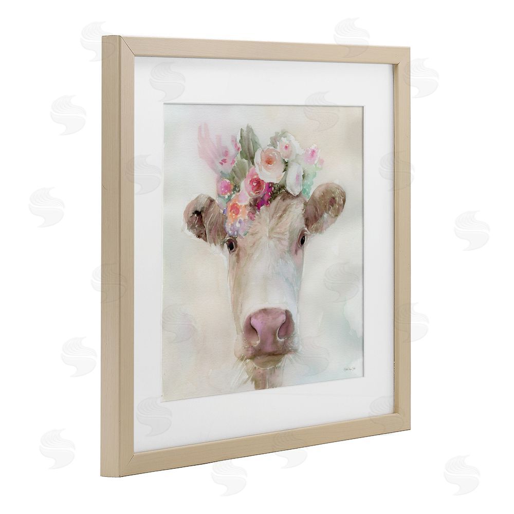 Stellar Design Studio Betsy Cow with Flowers Birch Framed Print Under Glass Wall Art