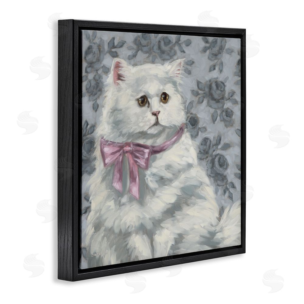 Sara G. Designs Coquette Kitty Portrait Black Floating Frame Canvas Wall Art Print