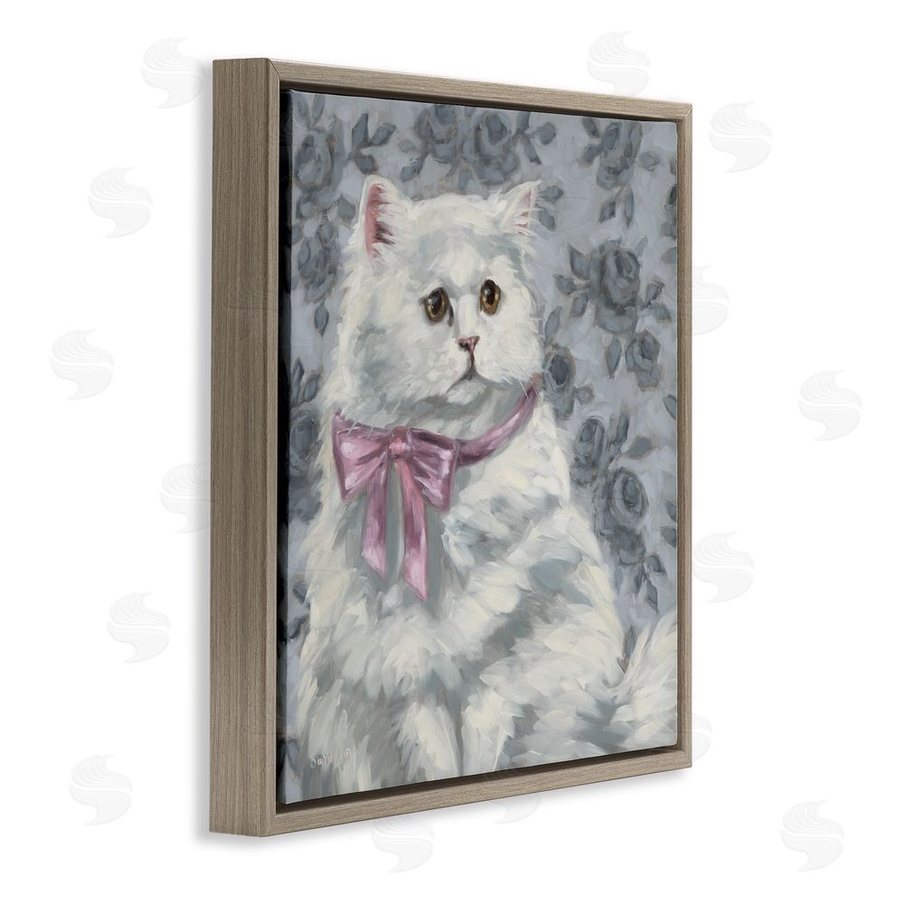 Sara G. Designs Coquette Kitty Portrait Brown Floating Frame Canvas Wall Art Print