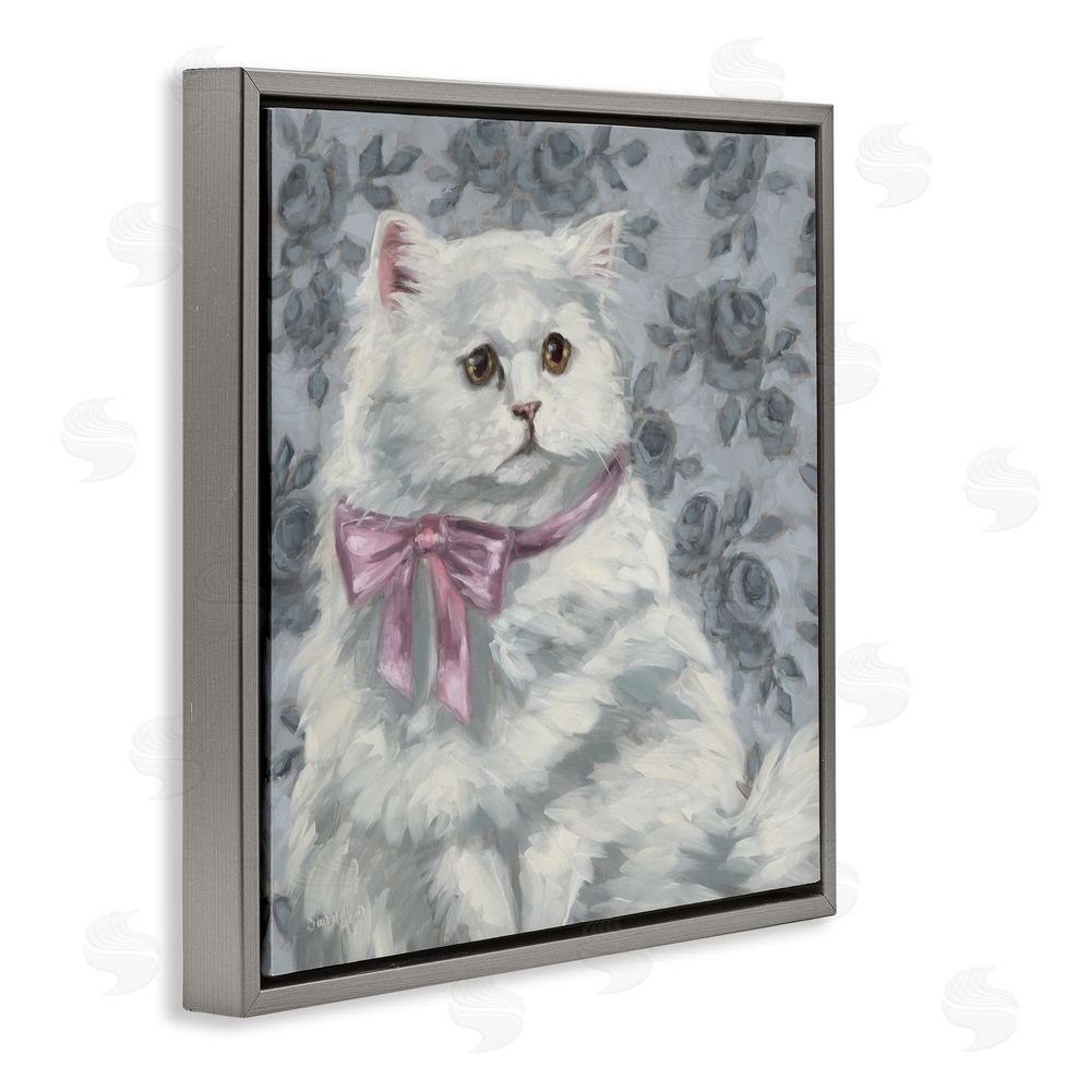 Sara G. Designs Coquette Kitty Portrait Gray Floating Frame Canvas Wall Art Print