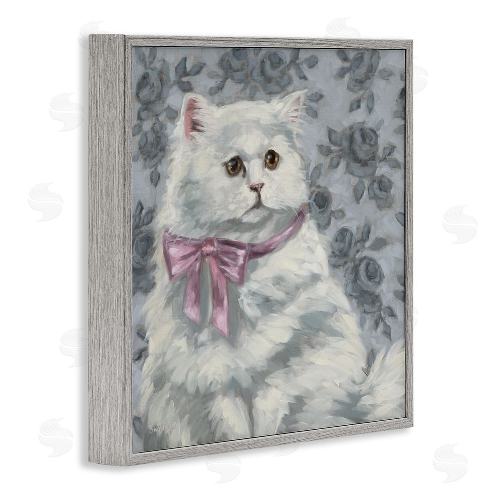 Sara G. Designs Coquette Kitty Portrait Gray Framed Giclee Wall Art Print