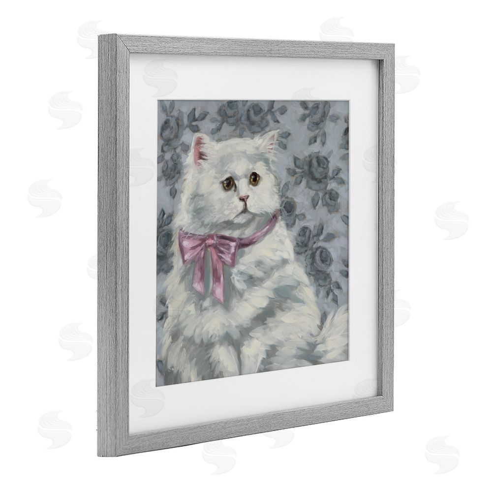 Sara G. Designs Coquette Kitty Portrait Gray Framed Print Under Glass Wall Art