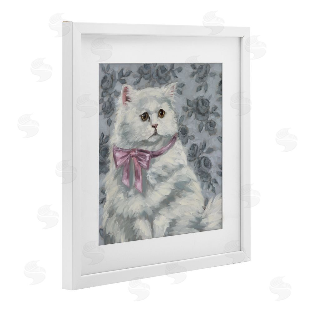 Sara G. Designs Coquette Kitty Portrait White Framed Print Under Glass Wall Art