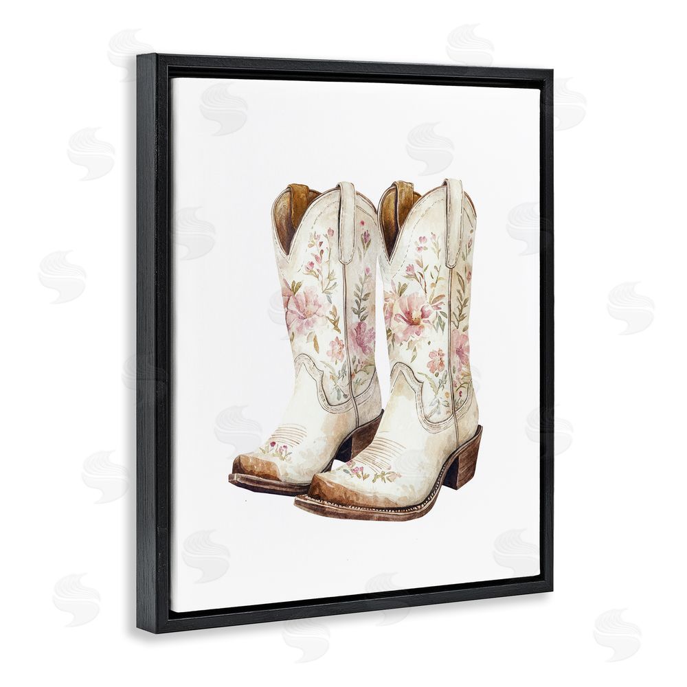Svetlana Aleynikova Boots in Bloom Black Floating Frame Canvas Wall Art Print