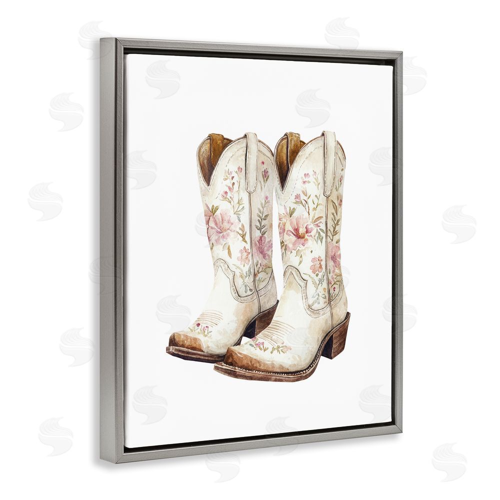 Svetlana Aleynikova Boots in Bloom Gray Floating Frame Canvas Wall Art Print