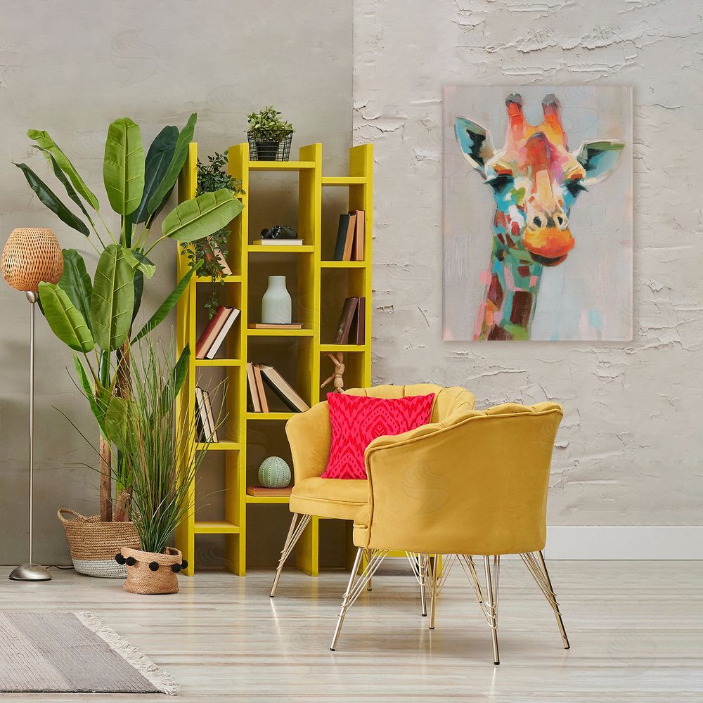 Svetlana Aleynikova Painterly Rainbow Giraffe Canvas Wall Art Print in Room