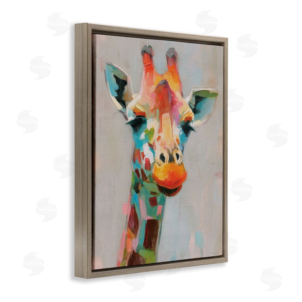 Svetlana Aleynikova Painterly Rainbow Giraffe Brown Floating Frame Canvas Wall Art Print