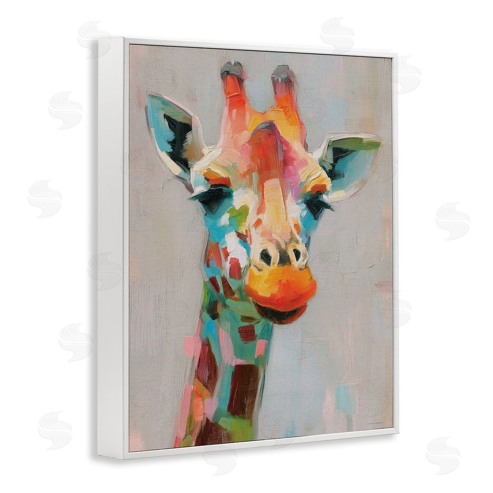 Svetlana Aleynikova Painterly Rainbow Giraffe White Framed Giclee Wall Art Print