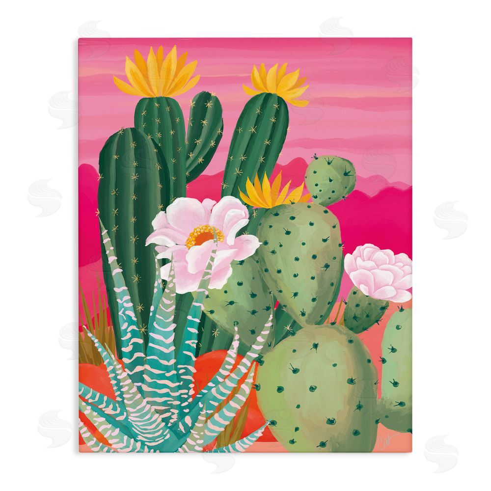 Cat Thurman Designs Sunset Cactus Plants Stretched Canvas Wall Art Print