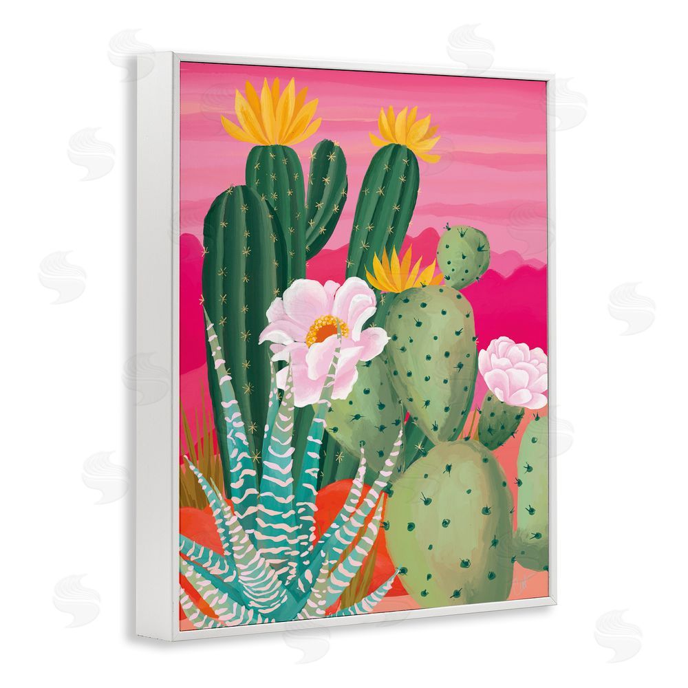 Cat Thurman Designs Sunset Cactus Plants White Framed Giclee Wall Art Print